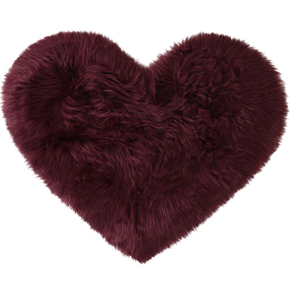 Heart Shaped Faux Fur Throw Rug Bedroom Fluffy Floor Mat Burgundy 2.3ftx3ft